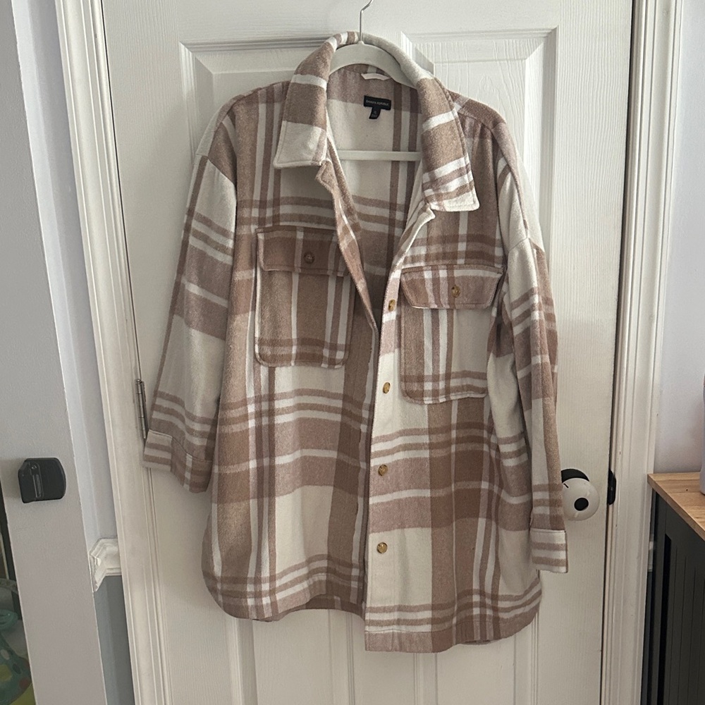 Banana Republic Tan and Cream Plaid Utility Jacket